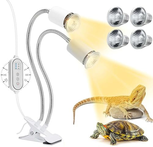 Sunshine smile Wärmelampe Terrarium,Terrarium Lampe,Schildkröten Lampe mit Timing-Controller,Wärmelampe Schildkröten,4 Stück 25W+50W Reptilien Heizlampe E27,Klipp Lampe Terrarium,Reptilien Wärmelampe