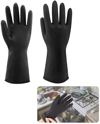 Goerpn Heavy Duty Rubber Gloves,Chemical Resistant Gloves Industrial Protective Safety Work Black Non-Slip Long Rubber Gloves Waterproof,Resist Strong Acid,Alkali and Oil 12