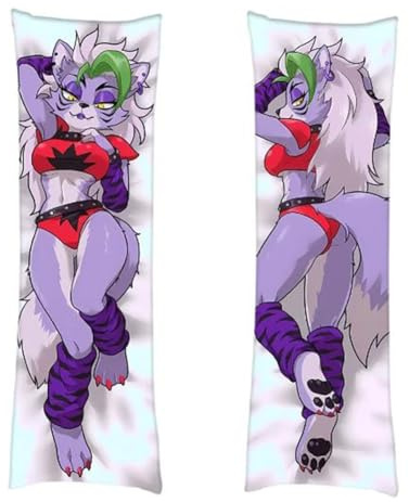 Seitenschläfer Kissenbezug Roxanne Wolf FNAF Cosplay Atmungsaktiver Kissenbezug Pfirsichhaut Velour mit Reißverschluss (50x160cm)