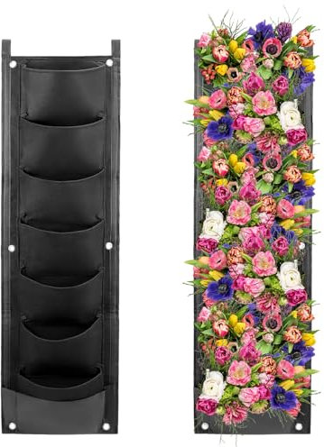 QWORK® Paquete de 2 Jardineras Colgantes Vertical, 7 Bolsillos, Bolsas de Cultivo de Fieltro con Respaldo Impermeable para Decoración del Hogar y Jardín