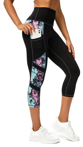 Evievit Leggings Damen 3/4 High Waist, Stretch Sporthose Damen Lang,Yogahose Damen 7/8,Gym Sport Leggings mit Taschen,Sportleggins Damen,Capri Leggings L