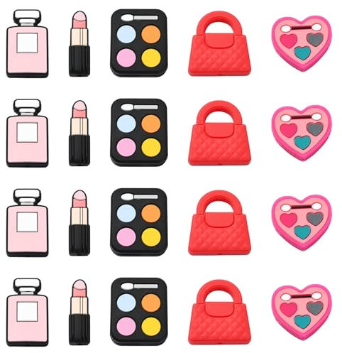 UR URLIFEHALL 20 Pcs 5 Styles Cosmetics Silicone Beads Lipstick Perfume Bottle Heart Silicone Focal Beads for Beadable Pen Jewellery Crafts