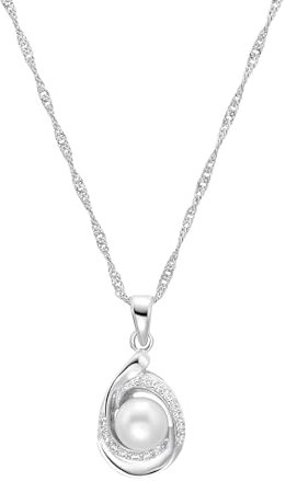 Amor Kette mit Anhänger 925 Sterling Silber Damen Halsschmuck, mit Zirkonia synth., mit Süßwasserzuchtperle, 45 cm, Silber, Kommt in Schmuck Geschenk Box, 9136230