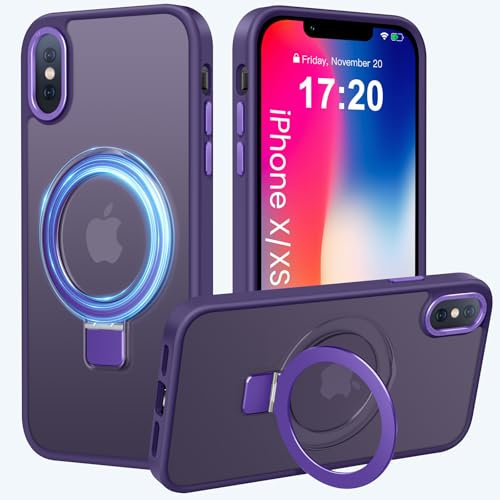 PuyaTeya Magnetic Stand for iPhone XS/X Case, Compatible with Mag-Safe, Military Drop Protection, Anti-scratch/fingerprint Translucent Matte iPhone XS/X Phone Case(Purple)