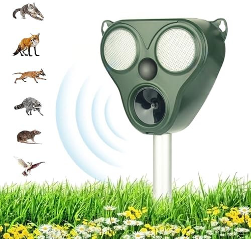 Solar Cat Repellent, Animal Control Solar Battery,Wild Animal Scarer Repellent ,360° Animal Repellent, Solar & USB Rechargeable, deer, foxes, wild boars and much more.