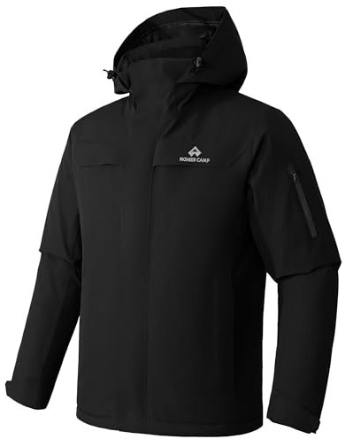 Herren Skijacke Wasserdicht Warm Atmungsaktiv Snowboardjacke Winterjacke mit Kapuze Outdoorjacke Schwarz Größe:M