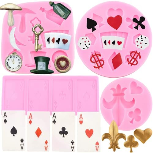 RFGHAC Lot de 4 moules en silicone en forme de chapeau Alice au pays des merveilles pour fondant, tamis à jouer, bonbons, décoration de gâteau, chocolat, pâte polymère