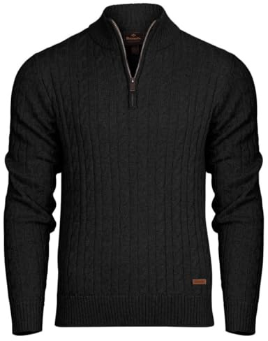 Bench Mens Designer 1/4 Zip Cable Knit Jumper Quarter Zip Pullover Cotton Blend Warm Winter Sweater. Quality Knitted Knitwear
