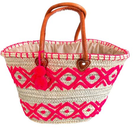 Korbtasche Strandtasche Pink - Shopper, Einkaufskorb, Flechtkorb