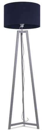 ValueLights | Grey Wood Tripod Floor Lamp with Navy Blue Fabric Drum Lampshade Living Room Light | Floor Lamps, Home Décor & Improvement Essential | Included LED Bulb