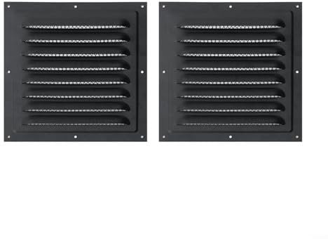 Puupaa 250mm Stainless Steel Louvred Air Vent Grille, Black Extractor Fan Cover with Mesh for Wall or Ceiling, Bathroom, Shed Ventilation, Internal or External Use(2PCS)