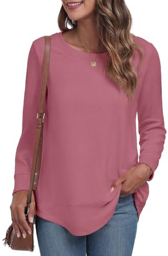 GRECERELLE Sweatshirts for Women uk Warm Crew Neck Long Sleeve Tops Women Casual Tunic Shirts (Pink, L)