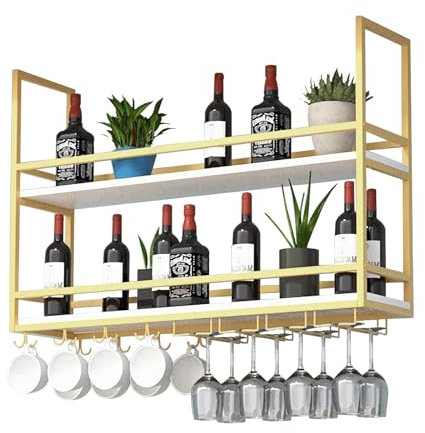 Hanging Storage Shelves - Ceiling Plant Stand, Hanging Ceiling Wine Rack, Bar Display Stand, Iron Solid Wood Floating Shelves, Industrial Hanging Wine Bottle Rack