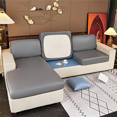 DFVEKYOW Wasserabweisender PU-Leder-Couch-Kissenbezug, 1-, 2-, 3-Sitzer, einzelner Sofasitzbezug, Stretch-Sofa-Bezug, Ersatzteil, 1 Stück, dunkelgrau-Chaiselongue