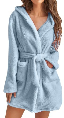 Accappatoi donna spugna accappatoi con cappuccio e cintura camicie da notte da donna a maniche lunghe scollo a V vestaglia in morbido pile vestaglie accogliente caldo per casa, spa, sauna
