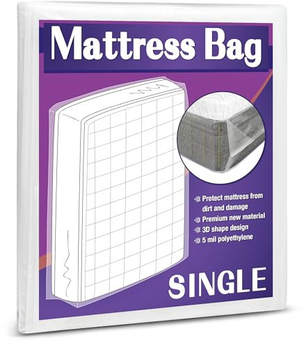 Mattress Bag for Moving and Storage, 5 Mil Heavy Duty Bed Mattress Cover, Mattress Protector Super Thick and Tear Resistant (Single)
