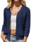 GRACE KARIN Cardigan Corto da Donna con Scollo a V in Pizzo Patchwork Manica 3/4 Cerniera Maglieria Blu Navy XXL
