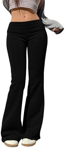 Schlaghose Damen Weites Bein Yogahose Jogginghose Baumwolle Low Waist Slim Fit Flared Elastische Sweathose Trainingshose Einfarbig Elegante Freizeithose Haushose Frühjahr-Sommer Pants