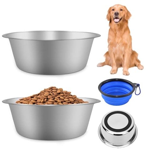 ELISABE Stainless Steel Dog Bowls 2 Pack, Dog Food Water Bowls with Non Slip Bottom, Metal Pet Feeding Bowls for Medium Large Dogs, 1560ML