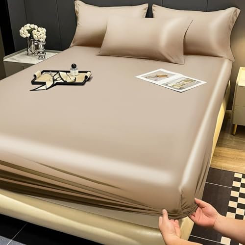 Gezu Satin Spannbettlaken 140x200cm Gold Glänzend Uni Seide Seide Glänzend Bettlaken Hochwertiges Deluxe Unifarben Spannbetttuch 140x200cm Microfaser Bettlaken für bis 10-30cm Matraze