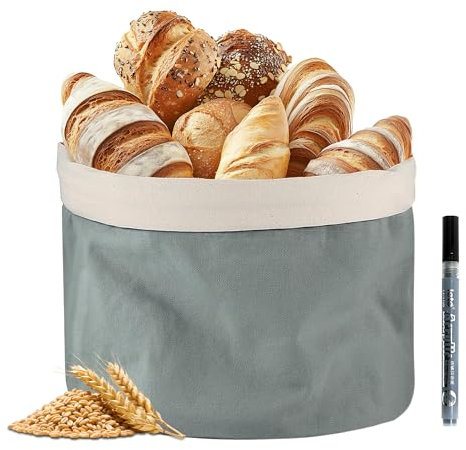 Shiawase Brotkorb mit Kordelzug Brotbeutel, Brotbeutel Leinen, Wird mit Einem Markierungsstift Geliefert, DIY ist Möglich, Grau Brottasche, für Die Lieferung und Lagerung von Brot Backwaren Obst