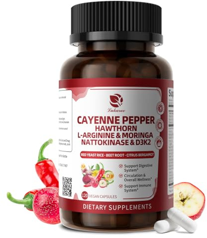 Cayenne Pepper Enteric-Coated Capsules - 18 in 1 Concentrated Complex w/High Potency Nutrient Moringa, Hawthorn, L-Arginine & D3K2 - Supports Circulation, Heart & Digestion* - Natural | GMP, 120 Ct