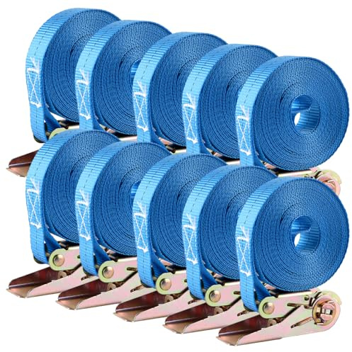 VIDETOL 10 Stück Spanngurte 800 kg Zugkraft, 6M Ratschengurt Blau, 25 mm Breit Spanngurte mit Ratsche, Robust Zurrgurte Set