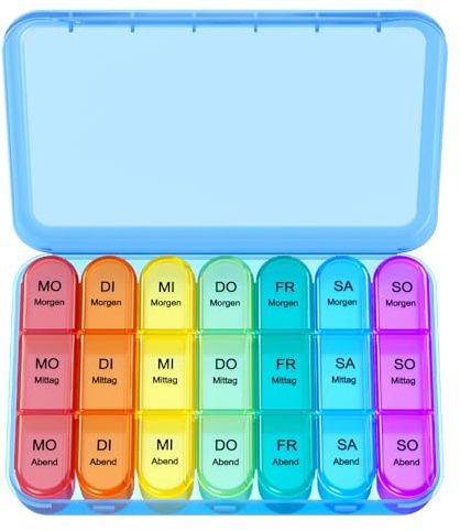 Doruimi Tablettenbox 7 Tage Morgens Mittags Abends, Abnehmbar, Blau | Medikamentenbox 7 Tage 3 Fächer, Pillendose, Große Fächer, Stabil und Geruchsneutral, Einfach Zu Öffnen, Auslaufsicher