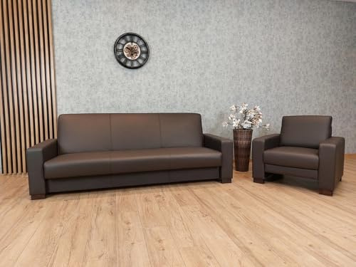 Quattro Meble Echtleder 3 er Sofa mit Bettfunktion + passenden Sessel Leder Sofagarnitur