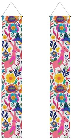 Mexikanische Otomi Tiere Veranda Banner Hängende Tür Banner Happy Birthday Veranda Schild Party Banner Foto Hintergrund Haustür Schilder für Willkommensurlaub Party Indoor Outdoor Dekor