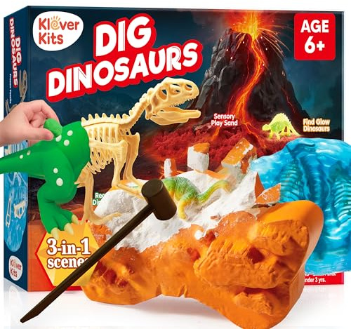 Klever Kits Dinosaurie-utgrävningsset, dinosaurievetenskapsset för barn, pedagogisk leksakspresent för 6-åriga flickor och pojkar