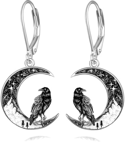 Schwarze Katze/Fledermaus/Spinne/Kürbis/Wolf/Roter Kardinal Silber 925 Damen Hängend Leverback Ohrringe Mond Tier Schmuck Geschenke für Frauen