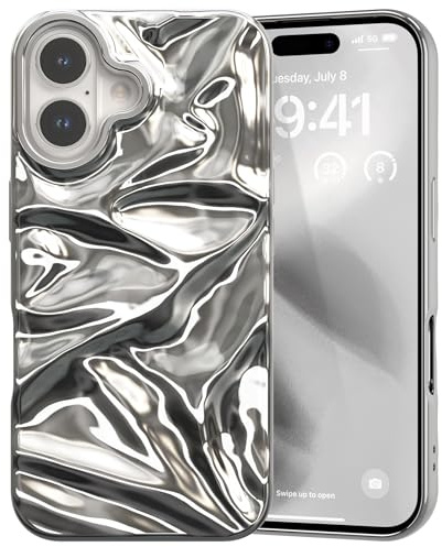 ZCDAYE Hülle für iPhone 17 Modisch Wasser Ripple Textur,Silber | Weiche Glänzende Handyhülle Handytasche, Bequeme Griff, Schutz Gut, Männer Frauen Tasche iPhone 17 Case Schutzhülle