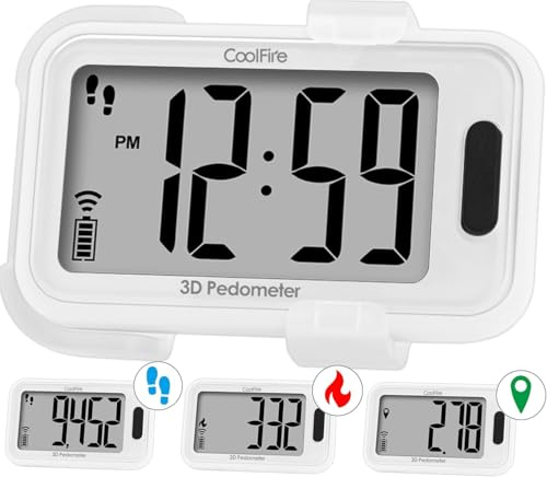 CoolFire - Pedometer, 2025 Indoor & Outdoor 3D Clip-On Pedometer, Accurate Step Counter for Walking Steps and Miles, Calories, Ankle Step Tracker for Fitness, Optional App (MAT White)