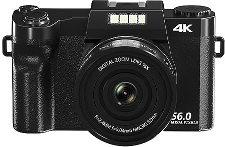 Appareil Photo Numérique À Mise Au Point Automatique for La Photographie 56MP 4K Vlog Caméscope 3 écran WiFi Webcam Caméra Vidéo Prend Netteté Fluidité(16G TF Card,Only Camera)
