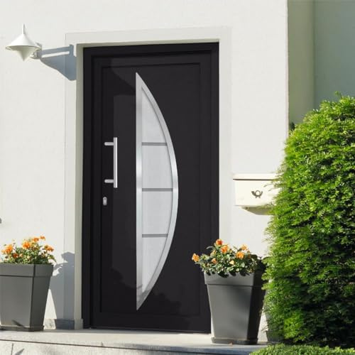 Mokuyary Porte d'entrée Anthracite 88x200 cm, Porte Montage Facile pour Maison, Bureau, Garage -D