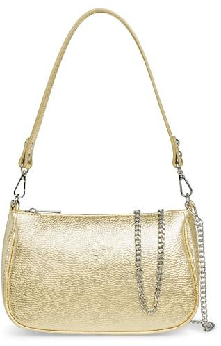 Caspar Leder Umhängetasche Damen Schultertasche Echtleder Crossbody Bag mittelgroß Handtasche mit Schultergurt und Kettenriemen - PREMIUM LINE - Modell No.850 - Made in Italy