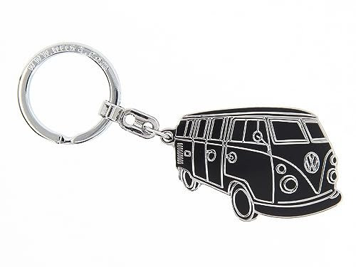 BRISA VW Collection - Porte-clés en métal Volkswagen - Accessoire de trousseau avec anneau - Porte-clés au design du Combi T1 (Silhouette/Noir)