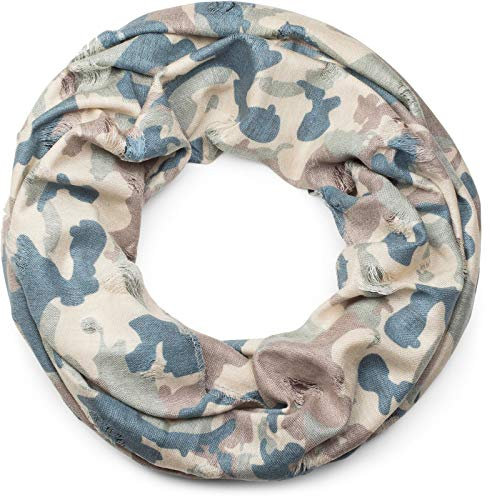 styleBREAKER Loop Schal mit Camouflage Muster im Destroyed Vintage used Look, Schlauchschal, Tuch, Unisex 01016134, Farbe:Braun-Beige-Grün-Blau