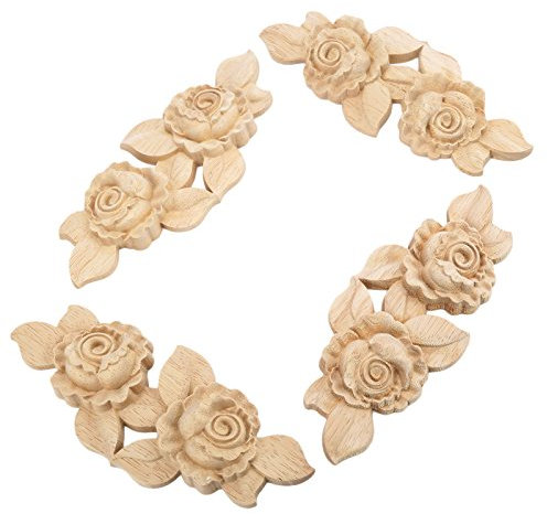 MUXSAM 4pcs 16.6 * 6.5cm Holz Skulptur Corner Flourish Onlay Dekoration Tür Rose Unpainted Europäischer Stil