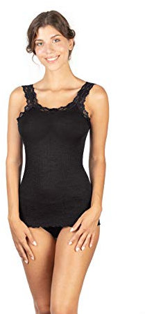 EGI canottiera donna lana seta elegante pizzo made in Italy sottogiacca intimo top donna alta qualità tessuti e prduzione italiana, Art. 1491 (L-XL, Nero)