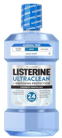 Listerine Ultraclean Alcohol-Free Mild Mouthwash + Whitening Protection*, Alcohol Free Tartar Control Oral Rinse Provides Fresh Breath. Mild Arctic Mint Flavor, 1L