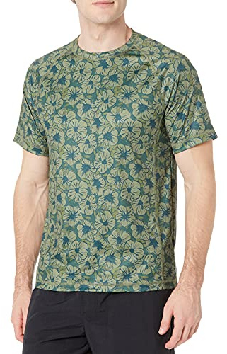Amazon Essentials Men's Slim-Fit Short-Sleeve Quick-Dry UPF 50 Swim Tee, Olive Hibiscus Flower, M
