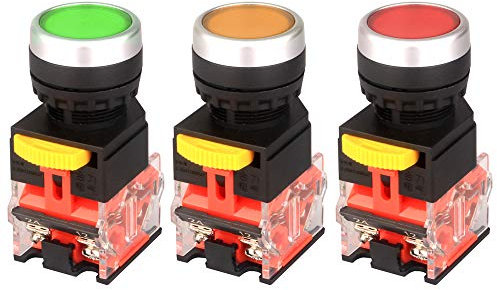 Gebildet 3pcs 22mm 10A 12V-24V-48V-110V-230V-380V 1NO 1NC DPST Commutatore a Pulsante Momentaneo Interruttori a Pulsante LA38-11BN(Rosso/Giallo/Verde)