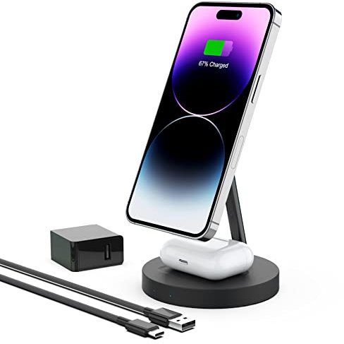 Boaraino Magnetisches Kabelloses Ladegerät, 2 in 1 Wireless Charger Kompatibel mit iPhone 16/16 Pro/16 Pro Max/15/14/13/12, AirPods 2/3/4/Pro/Pro 2