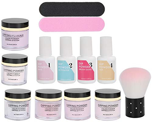 Nail Dipping Powder Set, Nail Art Powder Top Basislack Gel Staubbürste Maniküre Tool Set für Nail Salon(K1214)