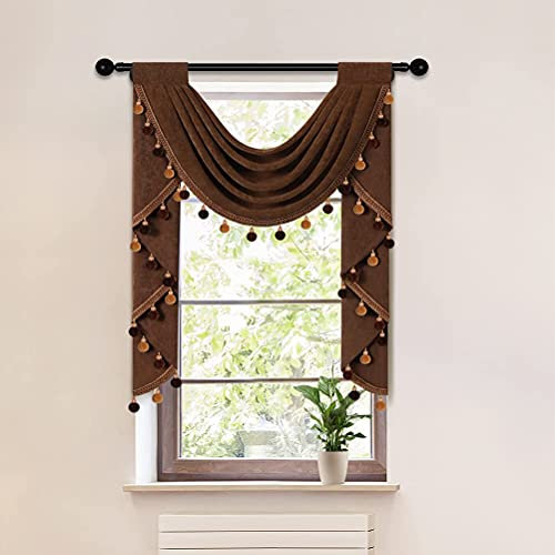 ELKCA Querbehang mit Quaste, Samt, Wasserfall-Volant, für Wohnzimmer, Einzelbett, hohl, mit Quaste, Stangentasche, 1 Panel.