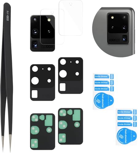 YHX-OU pour Samsung Galaxy S20 Ultra Galaxy S20 Ultra 5G Lentille en Verre trempé [2 pièces] avec Pince + 2 caméras en Verre trempé (Noir)