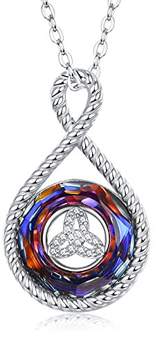 TANGPOET Unendlichkeit Halskette 925 Sterling Silber Kristall Halskette Keltische Knoten Anhänger Halskette Schmuck Geschenke für Frauen Mädchen Freundin