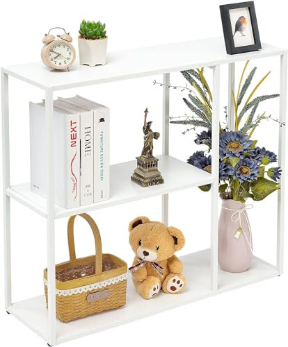 HDANI Table Console à 3 Niveaux Table d’appoint,Table d’Entrée,Meuble d’entrée avec Cadre Métallique, pour entrée, Salon,Derrière Le Canapé, 80×25×75cm,Blanc